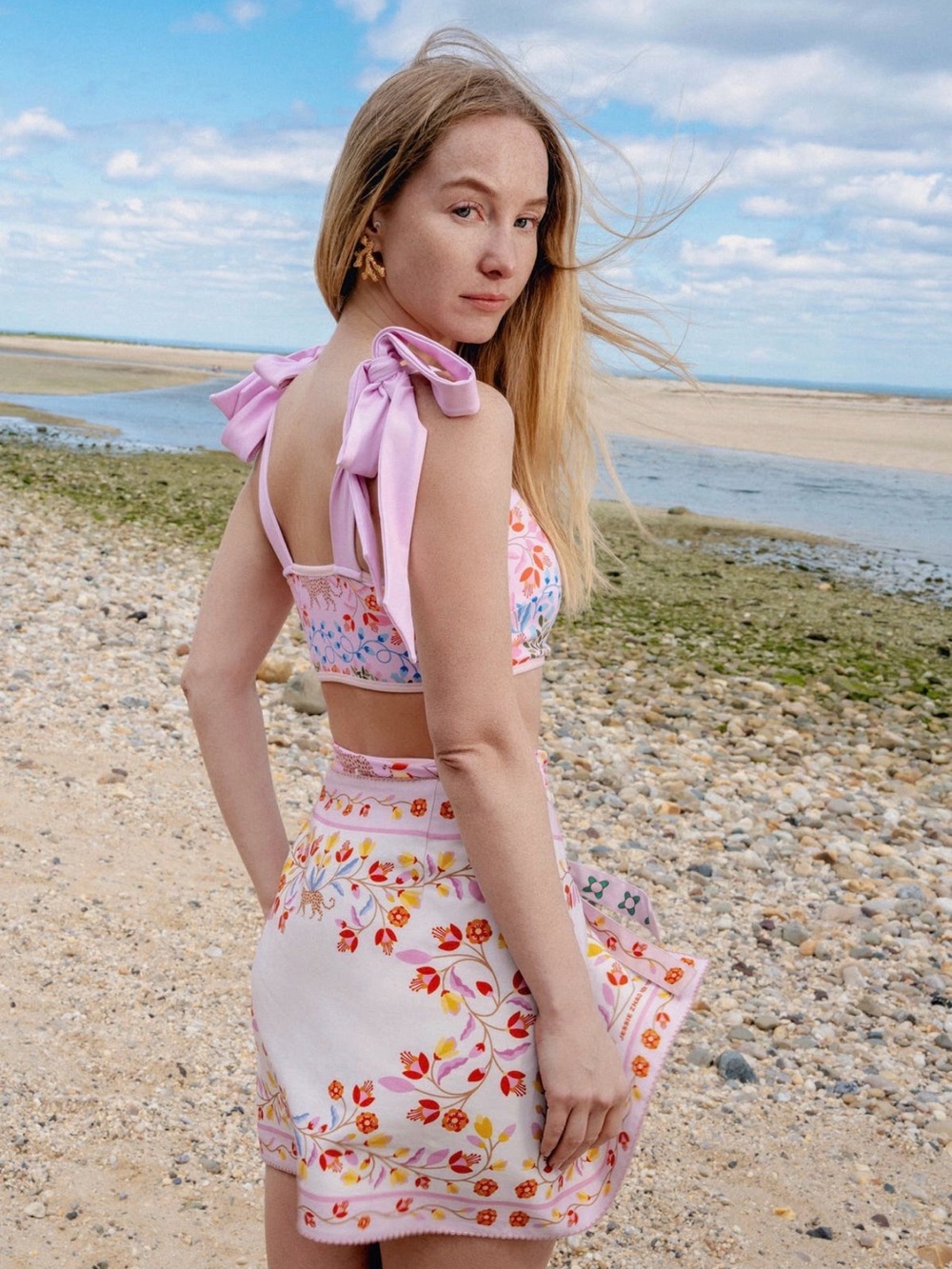 Jessie Zhao New York Pink Floral Wrap Mini Skirt - Swim Coverup